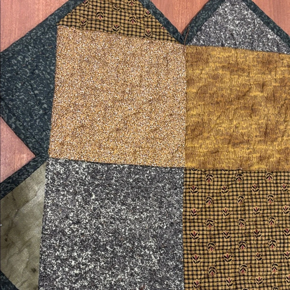 Patchwork Quilt Throw in Brown, Tan, Green, Cream - Unbranded